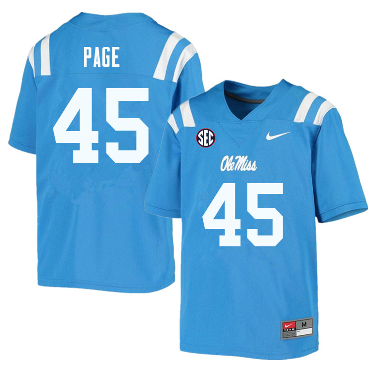 Fred Page Ole Miss Rebels NCAA Men's Powder Blue #45 Stitched Limited College Football Jersey YJK2458RV
